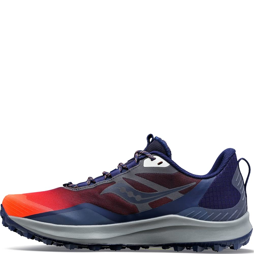 A photo of the Saucony Peregrine 12 trail running shoes in red & blue