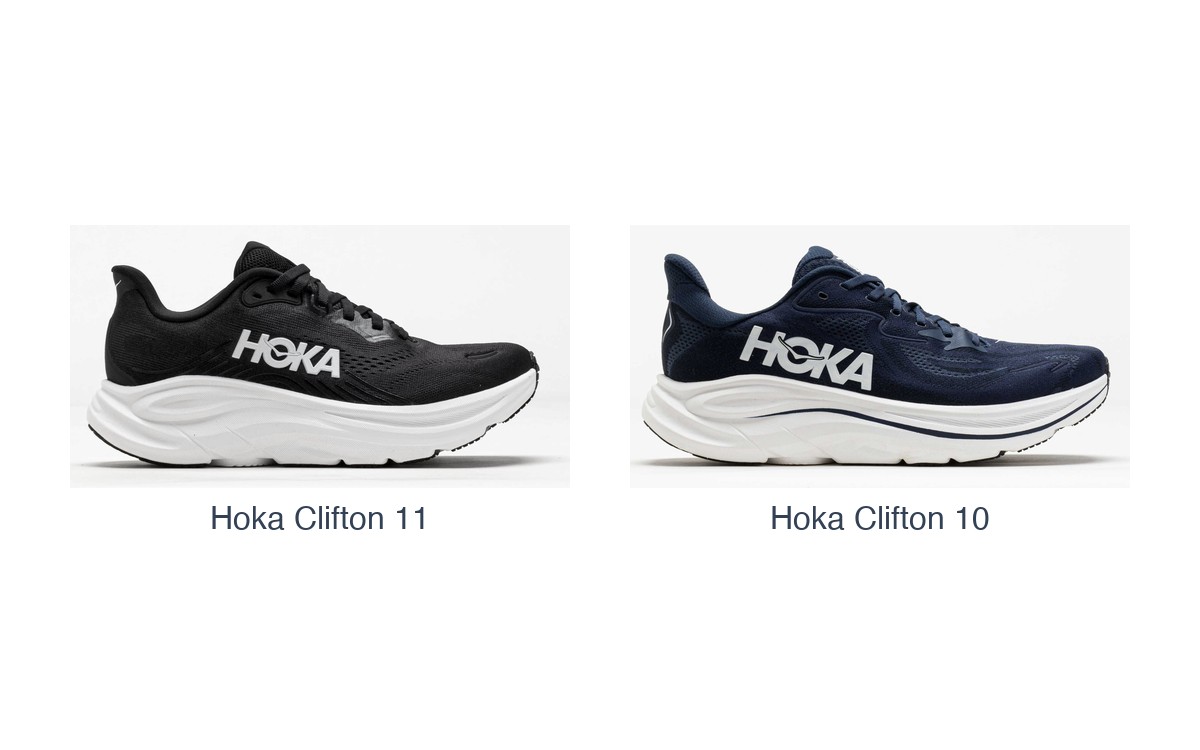 Hoka Clifton 11 next to the Hoka Clifton 10