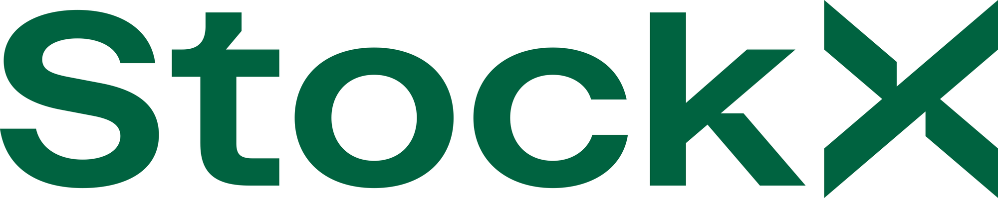 A green text logo which reads "StockX"